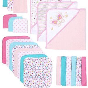 Infant Girl Spasilk 23-Piece Butterfly Hooded Towels and Washcloth Bath Gift Set